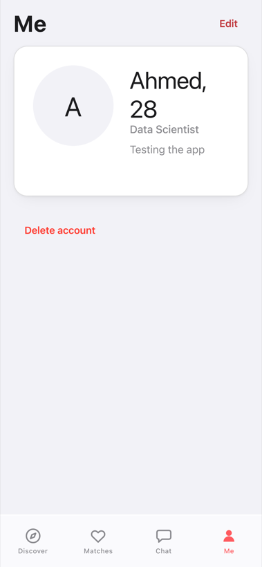 hommi profile screen