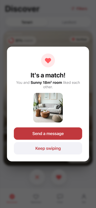 hommi — “It’s a match!” screen
